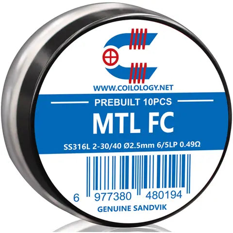 Coilology Prebuilt Sandvik MTL Fused Clapton Coils SS316L 0.49 Ohm