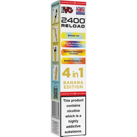 IVG 2400 Reload 4-in-1 Multi Flavour Prefilled Vape Pods Banana Edition