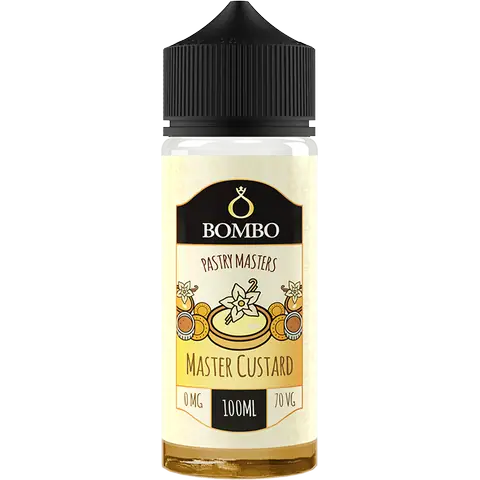 bombo pasty master master custard 100ml bottle on a clear background