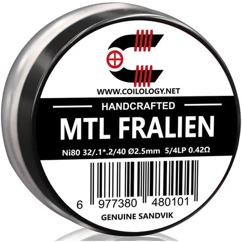 coilology handcrafted sandvik coils mtl fralien 0.42 ohm ni80 on white background