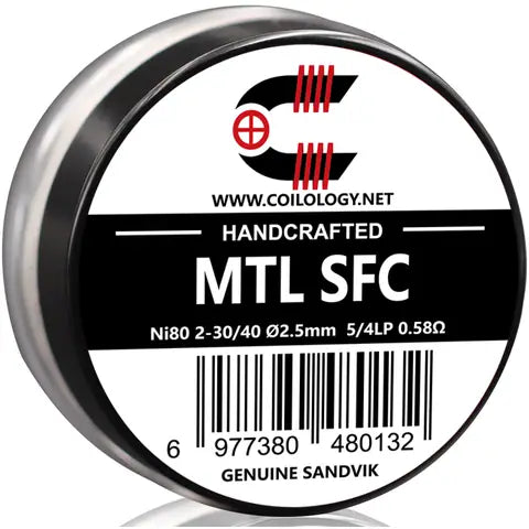 coilology handcrafted sandvik coils mtl sfc 0.58 ni80 on white background