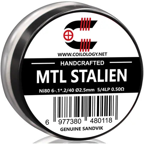 coilology handcrafted sandvik coils mtl stalien 0.50 ohm ni80 on white background