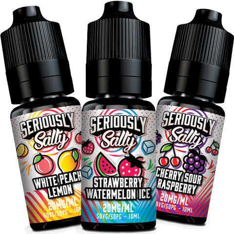 Doozy Seriously Fusionz Nic Salt E-Liquid three bottles on white background