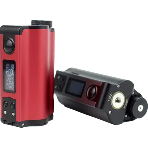 dovpo topside dual squonk mod red and gunmetal on sides clear background