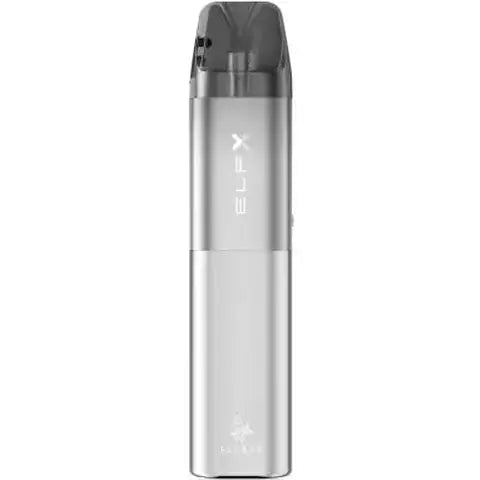 elf bar elfx pod vape kit silver colour on white background