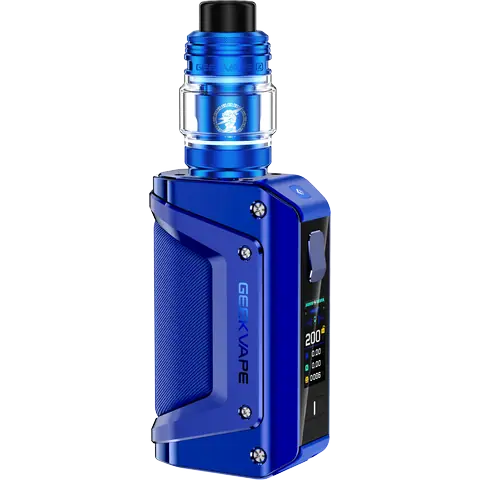 geekvape aegis legend 3 blue vape kit on clear background