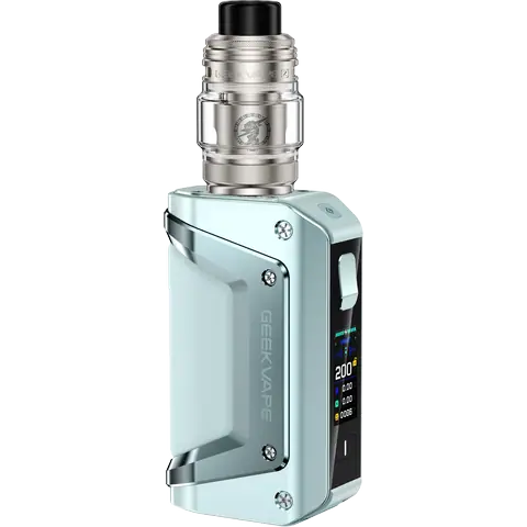 geekvape aegis legend 3 green vape kit on clear background