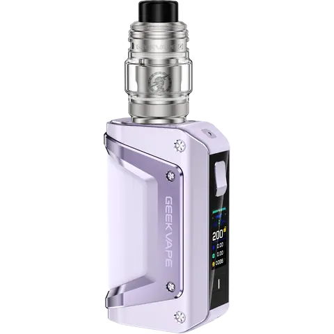 geekvape aegis legend 3 purple vape kit on clear background