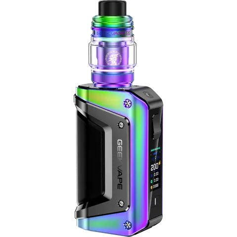 geekvape aegis legend 3 rainbow vape kit on clear background