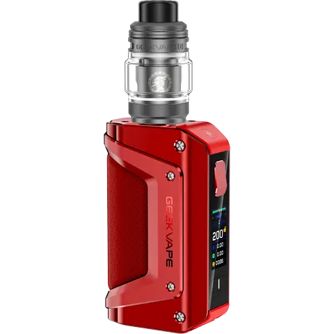 geekvape aegis legend 3 red vape kit on clear background