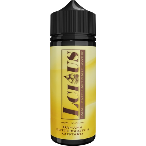 lcoius banana butterscotch custard 100ml shortfill on clear background