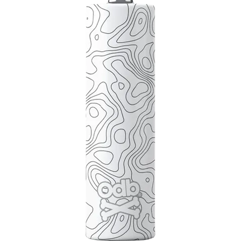 odb wraps white damascus design on an 18650 battery on a clear background