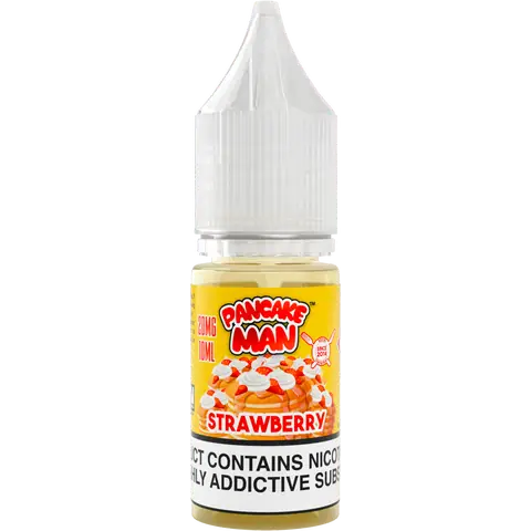 pancake man 10ml strawberry nic salts 20mg bottle on a clear background