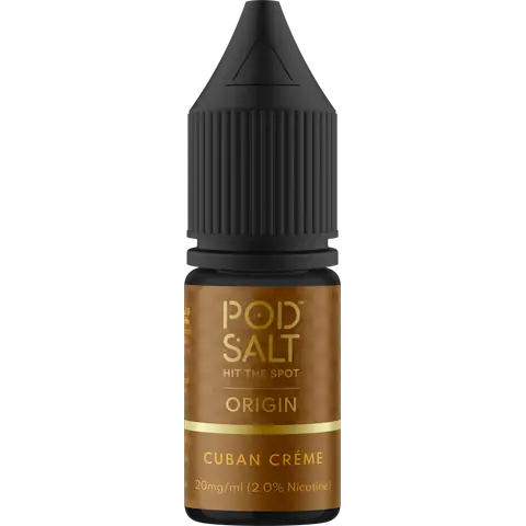 Pod Salt Origin 10ml Nic Salts Cuban Creme Flavour On Clear Background