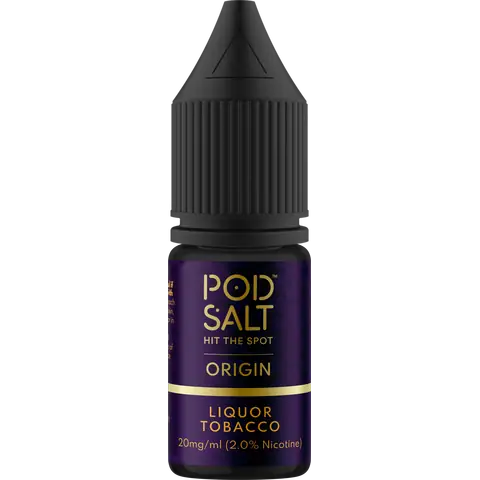 Pod Salt Origin 10ml Nic Salts Liquor Tobacco Flavour On Clear Background