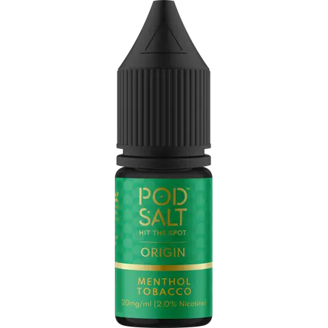 Pod Salt Origin 10ml Nic Salts Menthol Tobacco Flavour On Clear Background