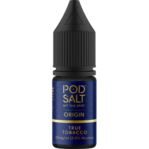 Pod Salt Origin 10ml Nic Salts True Tobacco Flavour On Clear Background