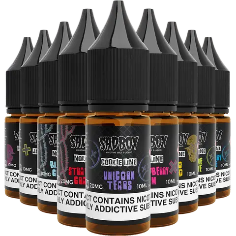 sadboy 10ml nic salts bottles on a clear background