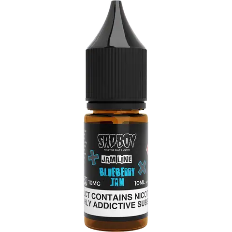 sadboy 10ml blueberry jam nic salts 10mg bottle on a clear background