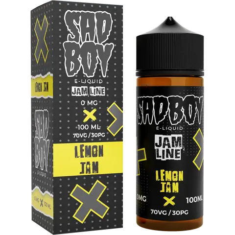 sadboy 100ml lemon jam and bottle on a clear background