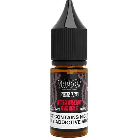 sadboy 10ml strawberry granola nic salts 20mg bottle on a clear background