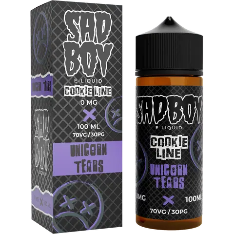 sadboy 100ml unicorn tears box and bottle on a clear background