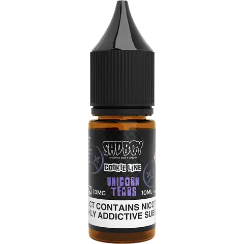 sadboy 10ml unicorn tear nic salts 10mg bottle on a clear background