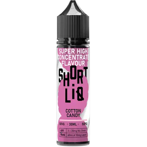 shortliq by fantasi cotton candy 30ml in 60ml bottles longfill on clear background