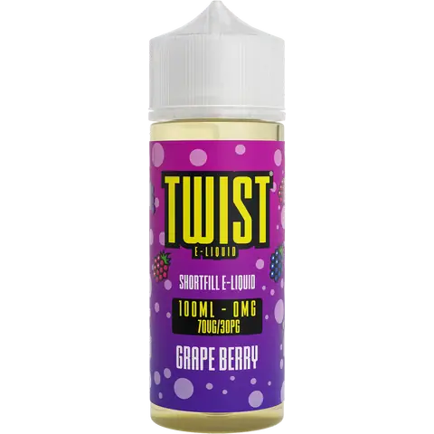 twist 100ml grape berry vape juice bottle on a clear background