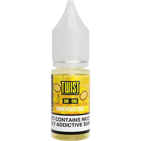 twist 10ml banana oatmeal cookie nic salts 10mg bottle on a clear background