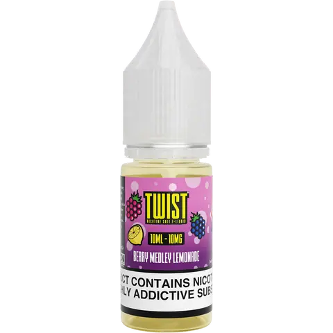 twist 10ml berry medley lemonade nic salts 10mg bottle on a clear background