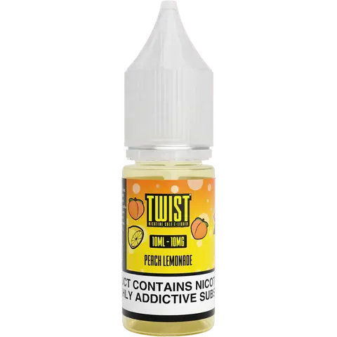 twist 10ml peach lemonade nic salts 10mg bottle on a clear background