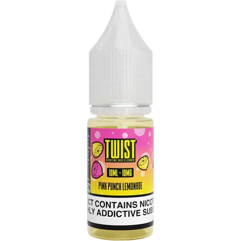 twist 10ml pink punch lemonade nic salts 10mg bottle on a clear background