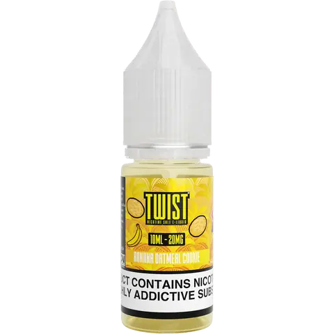 twist 10ml banana oatmeal cookie nic salts 20mg bottle on a clear background