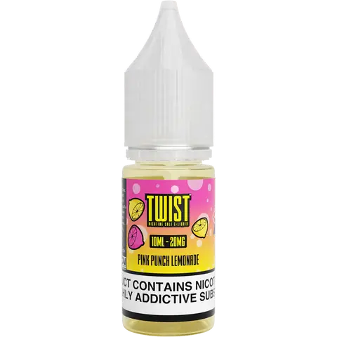 twist 10ml pink punch lemonade nic salts 20mg bottle on a clear background