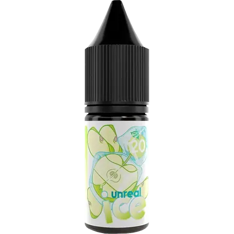 unreal ice 10ml nic salt bottle apple ice of vape juice on a clear background