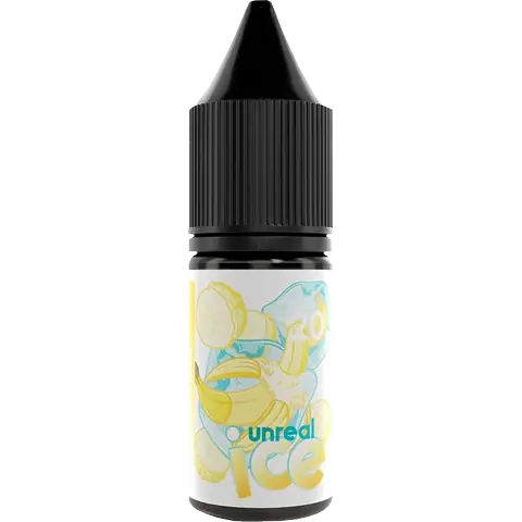 unreal ice 10ml nic salt bottle banana ice of vape juice on a clear background