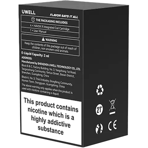 uwell havok r replacement box back 0.6 ohm on clear background