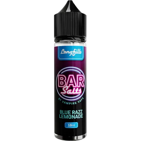 vampire vape bar salts blue razz lemonade longfill bottle on clear background