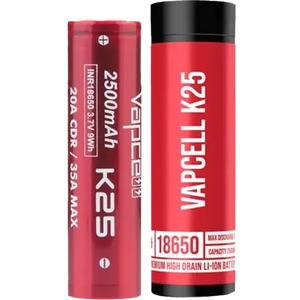 vapcell 18650 k25 battery on clear background with the packaging tube#