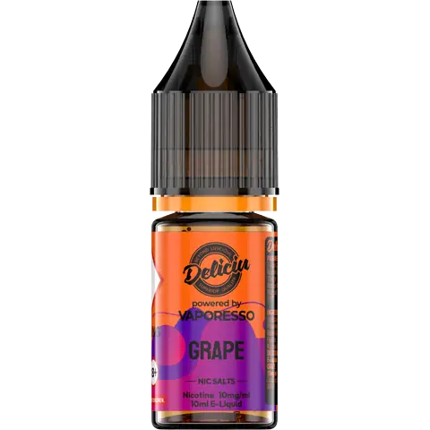 Grape 10mg - A 10mg bottle of Vaporesso Deliciu V2 Nic Salt in Grape flavour, displayed on a clear background.