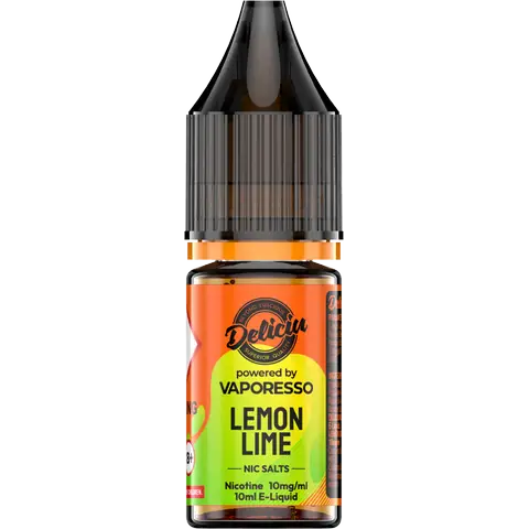 Lemon Lime 10mg - A 10mg bottle of Vaporesso Deliciu V2 Nic Salt in Lemon Lime flavour, displayed on a clear background.
