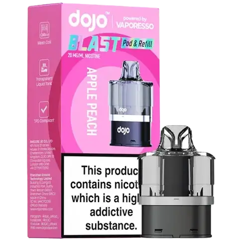 vaporesso dojo blast 6000 replacement pod flavour apple peach on clear background