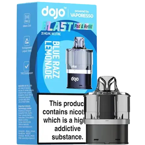 vaporesso dojo blast 6000 replacement pod flavour blue razz lemonade on clear background