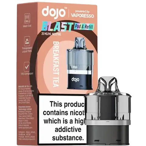 vaporesso dojo blast 6000 replacement pod flavour breakfast tea on clear background