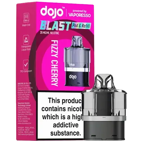 vaporesso dojo blast 6000 replacement pod flavour fizzy cherry on clear background