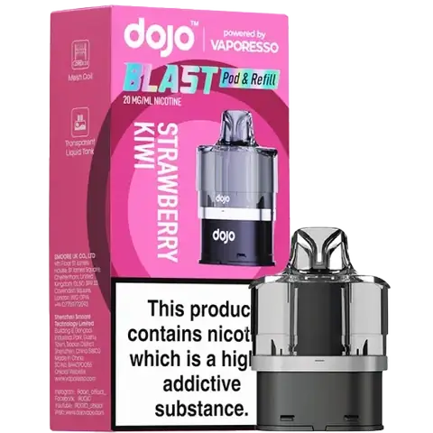 vaporesso dojo blast 6000 replacement pod flavour strawberry kiwi on clear background