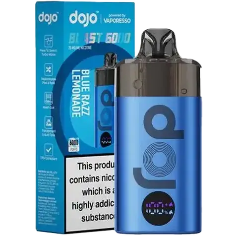 vaporesso dojo blast 6000 device blue razz lemonade on clear background