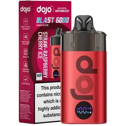 vaporesso dojo blast 6000 device straw-raspberry cherry ice on clear background