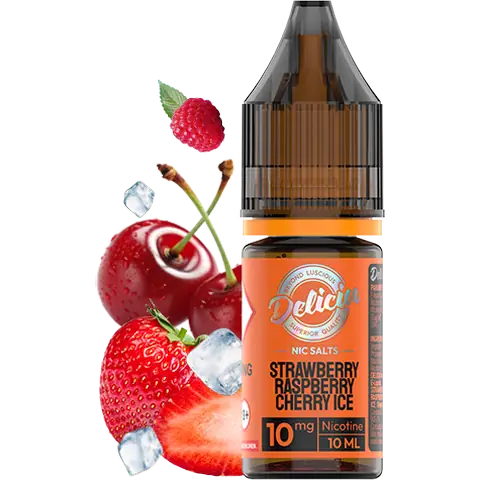 vaporesso deliciu bar juice strawberry raspberry cherry ice nic salt on clear background